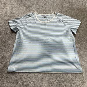 Cascade Blue Shirt Womens 2X Blue Striped Scoop Neck Casual Short Sleeve Tee